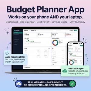 Budgetplanner-app, app voor maandbudgetten, app voor het bijhouden van uitgaven, app voor het bijhouden van rekeningen en schulden, spaardoelen, elke valuta, één betaling, geen abonnement.