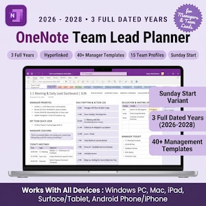 Team Management Template Package for OneNote, Team Lead OneNote Planner 2026-2028, Manager Notebook, Performance & Hiring Templates