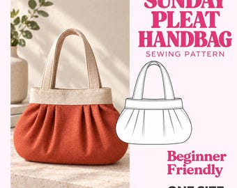 Naaipatroon voor een alledaagse handtas (PDF), geplooide schoudertas met binnenvak, A4 A0 US Letter - Sunday Pleat