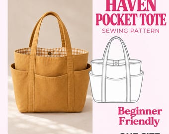 Haven Multi Pocket Tote Bag naaipatroon (PDF), Organizer Canvas Shopper, A4 en US Letter, Direct te downloaden