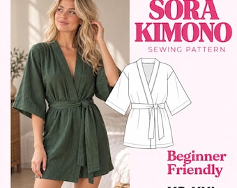 Sora Wrap Kimono Naaipatroon PDF | Kort & Lang Kimono Japans Gewaad Patroon | Kimono Stijl Wrap Eenvoudig Beginnerspatroon | Direct Downloaden
