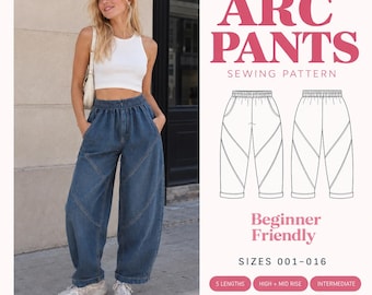 Cargo baggy broek Vallune Arc Pants PDF naaipatroon, broek met wijde panelen, elastische taille, hoge en middelhoge taille, maten 001-016, Projector