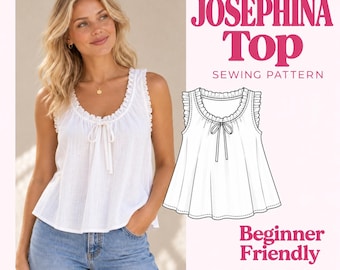 Josephina Top Naaipatroon | Dames Naaipatroon | Blousepatroon | Toppatroon | Naaipatronen voor beginners | Zomertop