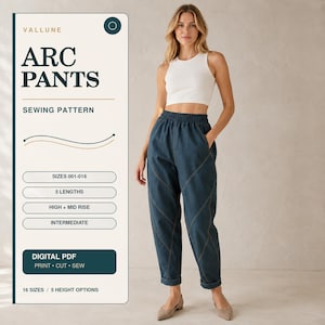 Cargo Baggy Pants Vallune Arc Pants PDF Sewing Pattern, Barrel Panel Pants, Elastic Waist, High & Mid Rise, Sizes 001-016, Projector
