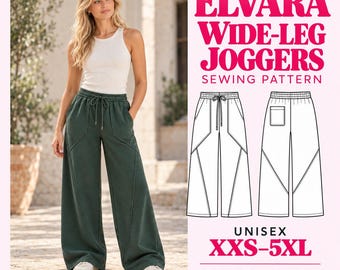 Elvara joggingbroek met wijde pijpen naaipatroon (PDF) | Unisex XXS–5XL | Broek met wijde pijpen | Thuis printen + projector