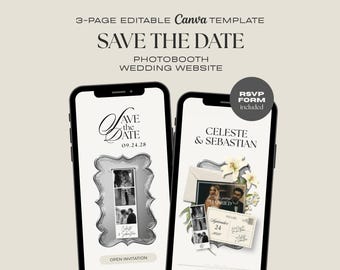 Ivory Photobooth Wedding Save The Date Website Template (Digital Download)