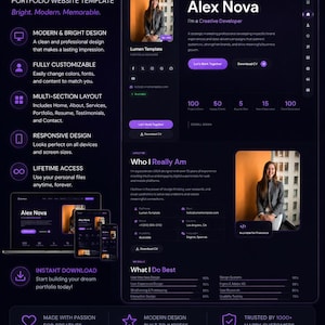 Lumen Dark Portfolio Web Template | No Coding Admin Panel (Digital Download)