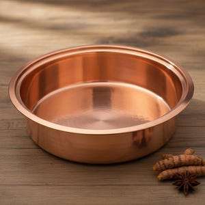 Pure Copper Cooking Pot, Handmade Ayurveda Cookware, Wide Shallow Copper Pan