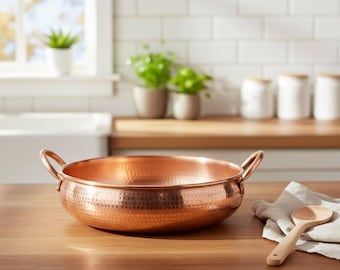 Pure Copper Soup Pot, Hand Hammered Serving Pot with Handles