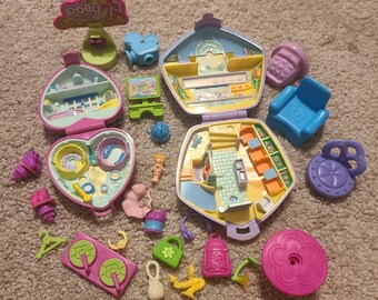 2 Polly Pocket Bluebird vintage 1 figurine Precious Puppies Restauration rapide + Extras