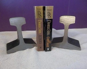 Vintage I Beam Railroad Railway Tie Industrial Modern Sculpture Bookends 2888