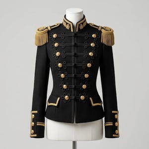 Chaqueta militar negra de húsares, chaqueta con charreteras doradas, disfraz de maestro de ceremonias victoriano, chaqueta gótica de desfile, abrigo de estilo militar para hombre.