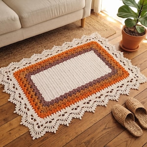 Textured Crochet Rug Pattern, Rectangular Floor Mat, Decorative Home Decor (Digital PDF)