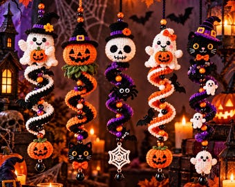 Halloween Spiral Crochet Ornament Bundle, Ghost Pumpkin Cat Amigurumi (PDF Pattern)