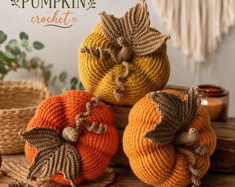 3-Size Amigurumi Pumpkin Crochet Pattern Bundle, Fall Decor (PDF)