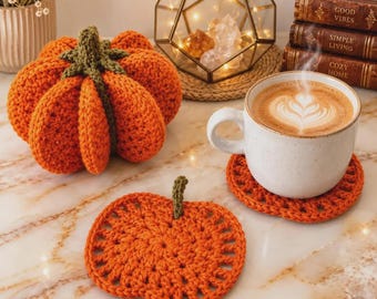 Pumpkin Coaster Set Crochet Pattern , 8 Coasters Become One 3D Pumpkin