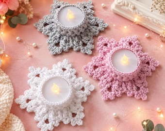 Crochet Candle Holder Pattern, Festive Christmas Tea Light Covers (PDF Download)