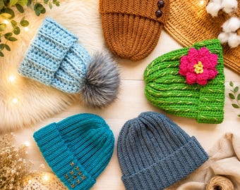 Beanie Hat Crochet Pattern, Sizes Adult, Toddler, Infant, Valentine gift (Digital PDF in English)