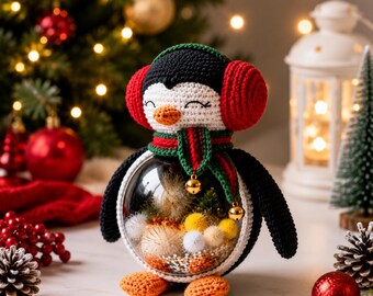 Christmas Penguin Amigurumi Crochet Pattern | Festive Earmuffs, Scarf (PDF)