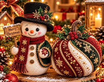 Christmas Snowman & Pumpkin Crochet Pattern, Festive Holiday Decor (PDF)