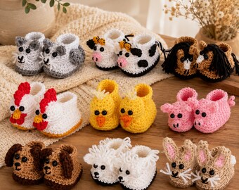 9 Crochet Baby Booties Pattern Bundle | Animal & Clog Styles (PDF)