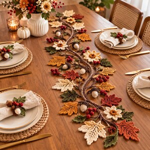 Autumn Leaf Table Runner Crochet Pattern, Fall Botanical Dining Decor PDF, Woodland Leaf Garland
