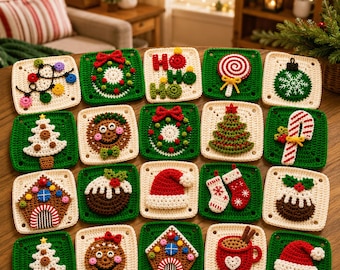 25+ Christmas Granny Squares Crochet Pattern, Festive Motifs (PDF)