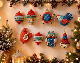7-in-1 Christmas Crochet Ornament Patterns | Festive Characters, Shapes (PDF)