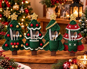 Christmas Tree Cutlery Holder Crochet Pattern Bundle (4 Designs) (PDF)