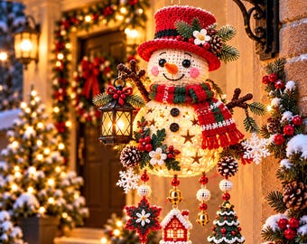 Crochet Snowman Wall Hanging Pattern, Christmas Door Decor, Amigurumi Snowman PDF, Winter Holiday Crochet Pattern, Handmade Decor