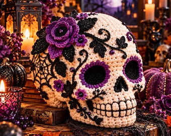 Gothic Floral Skull Crochet Pattern | Halloween Amigurumi Decor (PDF Download)