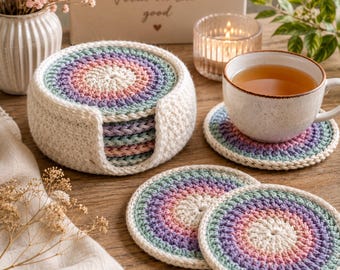 Crochet Coaster & Holder Set Pattern | Round Coaster Caddy (PDF Download)