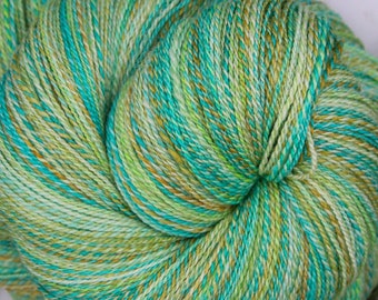 Handspun Lace Weight Yarn: Green & Yellow Merino Silk Gradient, 652 Yards