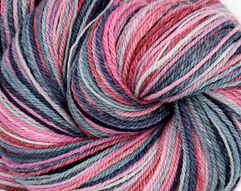 Sport Weight Yarn, Handspun Falkland Merino, 310 yards of a 3 ply Self Striping Yarn