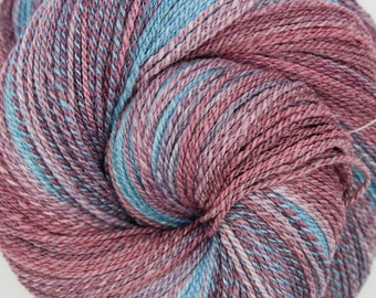 Handspun Sport Weight Yarn: Rambouillet Wool Blend, Purple Pink Blue Gradient, 398 yds