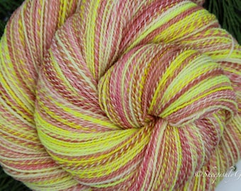 Handspun Fingering Weight Yarn, “Peony” Superwash Merino Wool, 512 yards