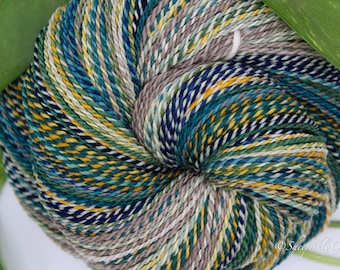 Handspun Sport Weight Merino Wool Yarn, 326 Yards, Blue Gray Yellow Green Gradient