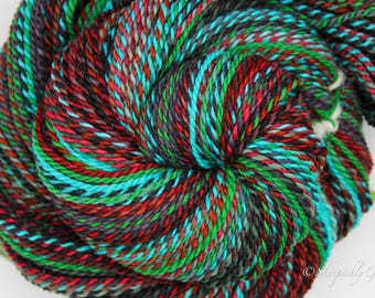 Handspun Merino Wool Yarn: DK Weight, Black/green Gradient,  270 Yards