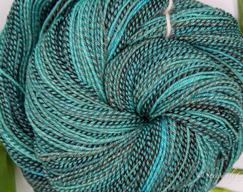 Handspun Fingering Weight Yarn, "Mint Chip Sandwich" Merino Stellina Gradient, 382 Yards