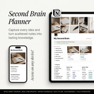 Second Brain PARA Method Notion Template, Capture Note Project Dashboard, Knowledge Graph Resource System, Digital Idea Organization Planner