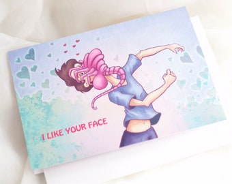 Facehugger Card // Geeky Greeting Cards // Awkward Love Card // Geeky cards  // Alien Card // I like your face // Funny Awkward Cards