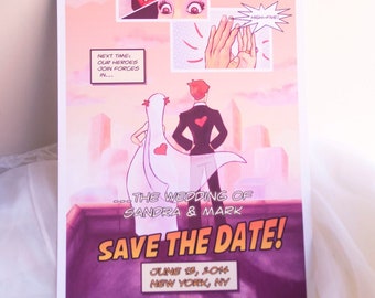 Customizable Character Comic Book Save the Dates // Superhero Wedding Invites // Geeky Book Wedding // Comic Book Wedding // Superhero Theme