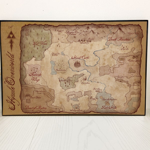 Hyrule Overworld Map // Legend of Zelda, A Link to the Past // Vintage Gamer Home Decor // Geeky Art Gift // SNES Game Map // Geeky Home