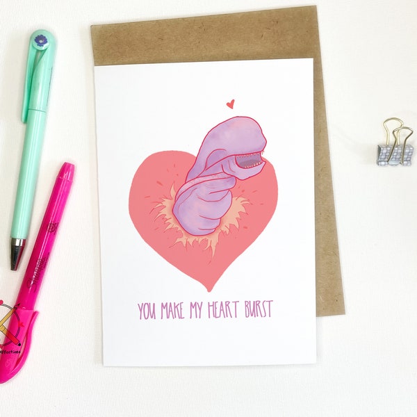 You Make My Heart Burst // Chestburster Love Cards // Awkward Love Cards // Geeky Alien Love Card // Geeky Love Card // Dark Humor Cards