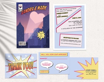 Comic Book Wedding Invitation Set // Superhero Wedding // Custom DIGITAL Invite // Geeky Weddings // Nerdy Comic Book Invite // Hero Theme