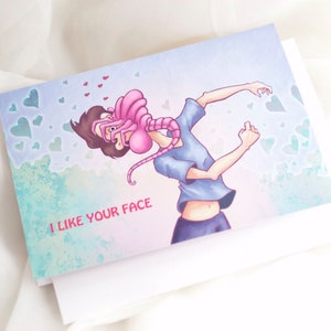 Carte Facehugger // Cartes de voeux geek // Carte amour maladroit // Cartes geek // Carte Alien // J'aime ton visage // Cartes maladroites drôles