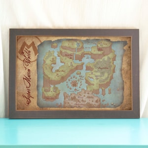 Vintage Gamer World Map // Antique Style Video Game Map // Gamer Art Print // Geek Home Decor // Game Art // SNES // Gamer Gift // Geek Gift