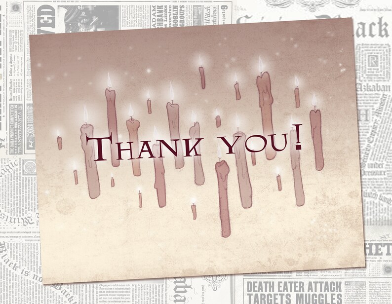 Hogwarts Inspired Thank You Card Template Instant Download Harry Potter Thank You Card Template Geeky Card Floating Candles