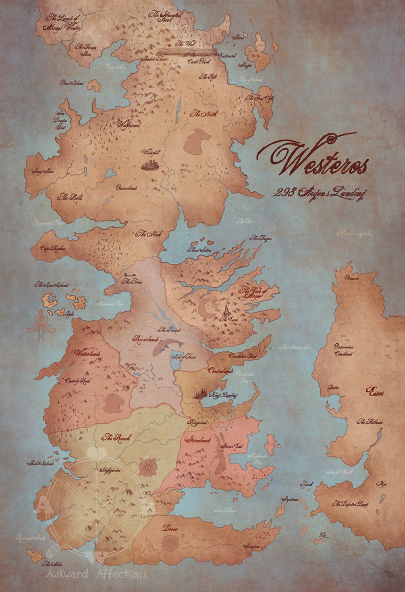 Map of Westeros // A Song of Ice and Fire / Seven Kingdoms /  Etsy