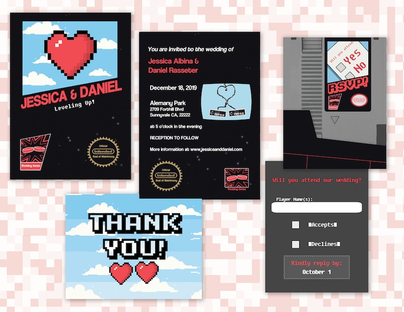 Classic Video Game Wedding Invites // NES Invites //DIGITAL 80s Nintendo Wedding // Printable Invite // Geeky Wedding // Gamer Geek Wedding image 10